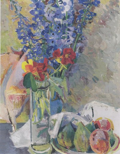 Still Life with a Larkspur and Fruits by Felix Esterl